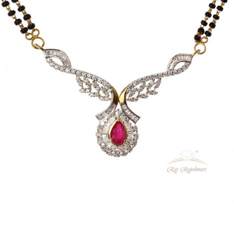 DIAMOND STUD MANGALSUTRA WITH RUBY IN 18CT GOLD